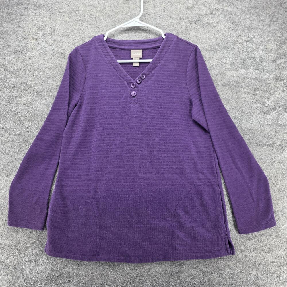 Chico's Tunic T-Shirt Womens 1 Purple V-Neck Long Sleeve Pockets Relaxed Fit